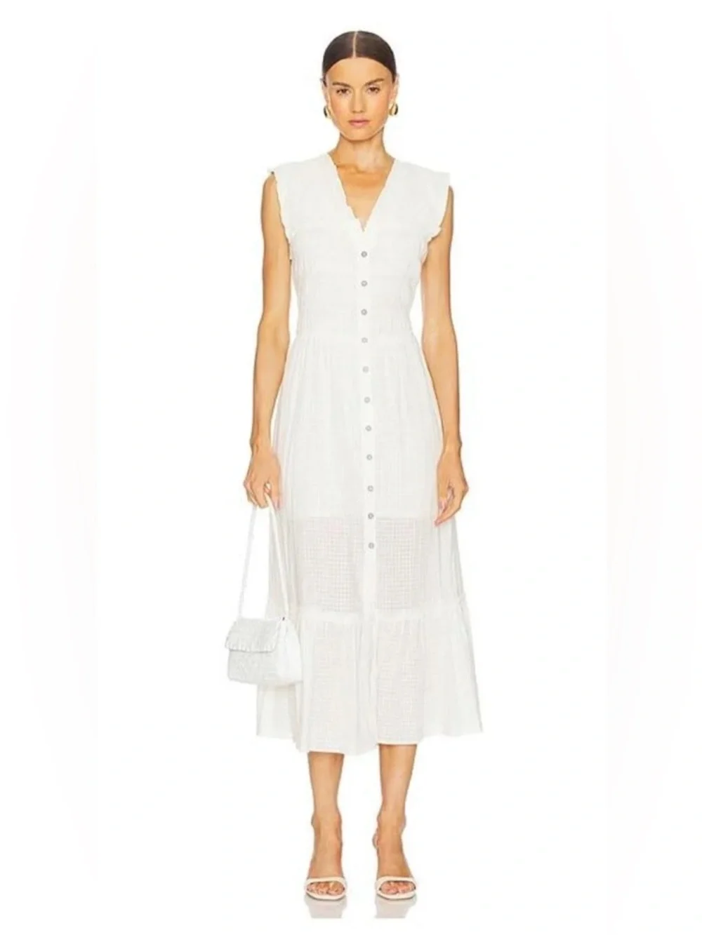 FREE PEOPLE Desert Dazed Dress /White Button-Front Maxi Dress size extra large - Picture 4 of 15